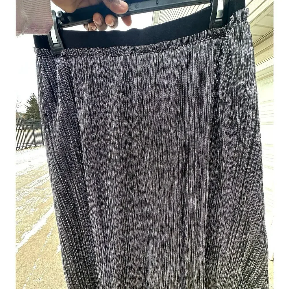 Loft Women’s Velvet‎ Waist Shimmer Crinkle Lurex Metallic Midi Skirt Size Small